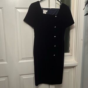 Talbots Navy Velvet Dress with square neckline  detail size 6